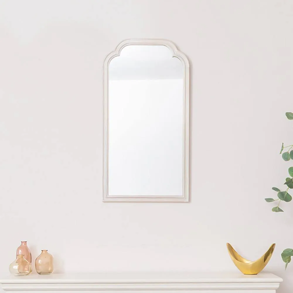 Melody Maison White Washed Distressed Wooden Frame Wall Mirror - 40cm X 75cm