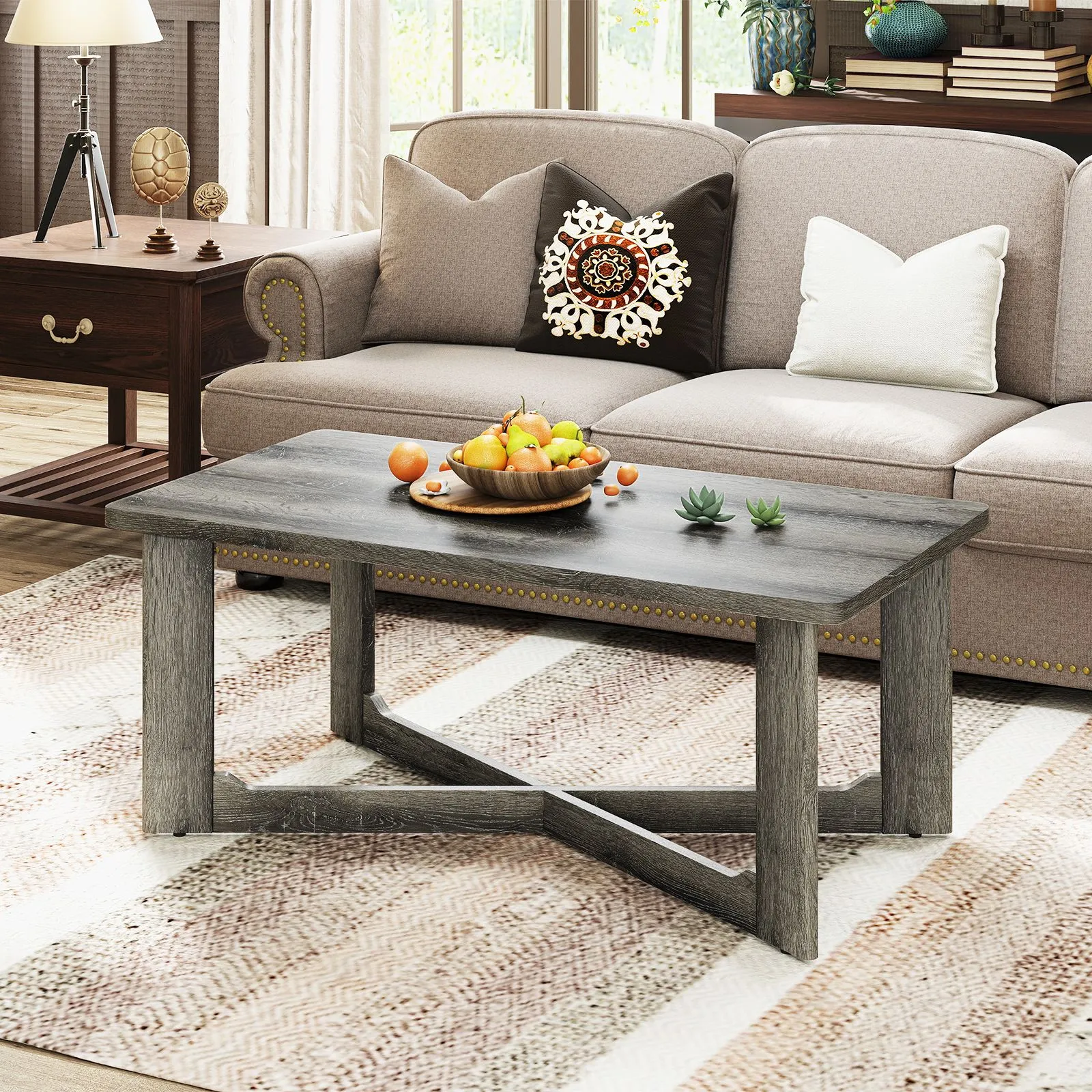 Costway Coffee Table Rectangle Center Table Accent Tea Table in Grey 2