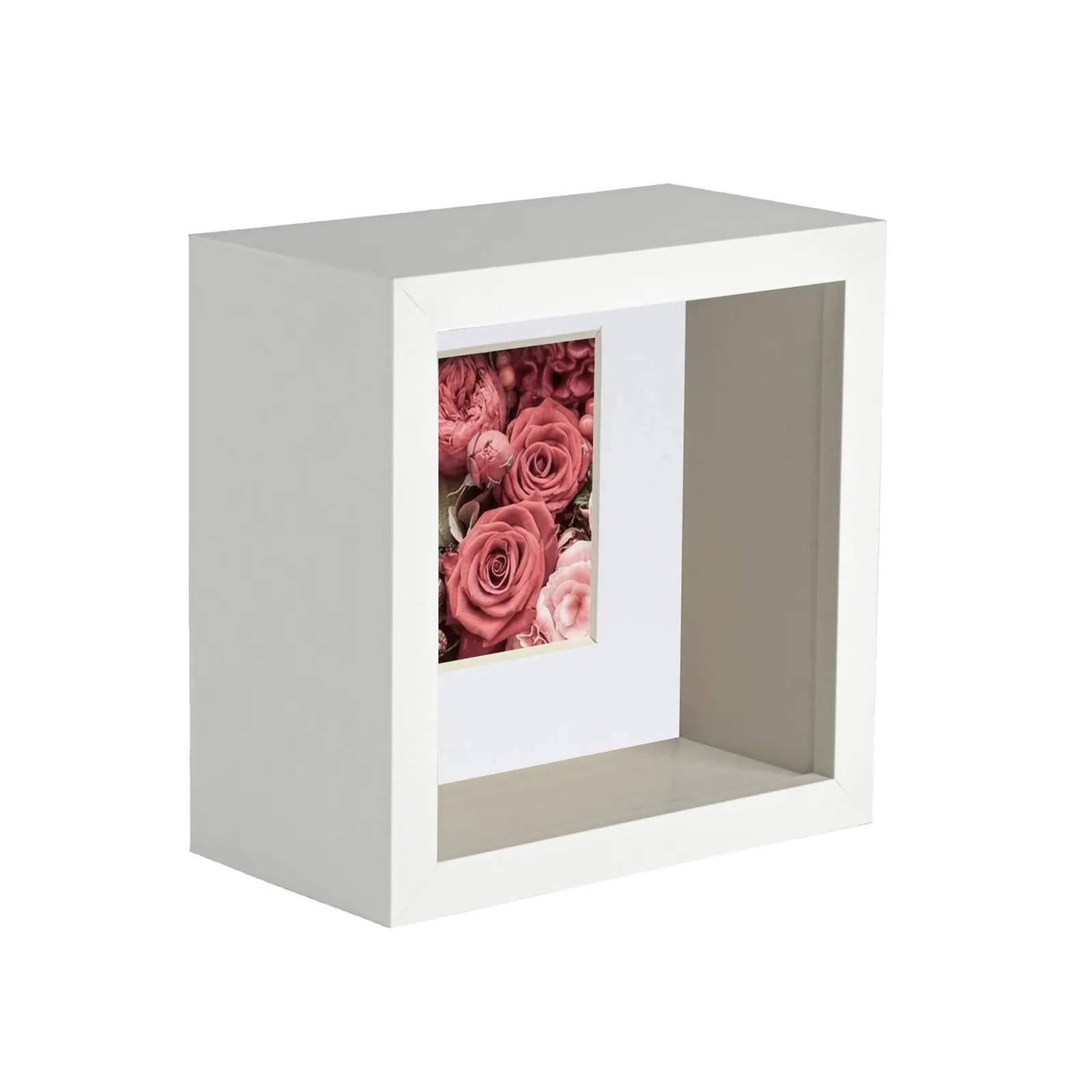 Nicola Spring 3D Deep Box Photo Frame - 4 x 4" with 2 x 2" Mount - White Mount