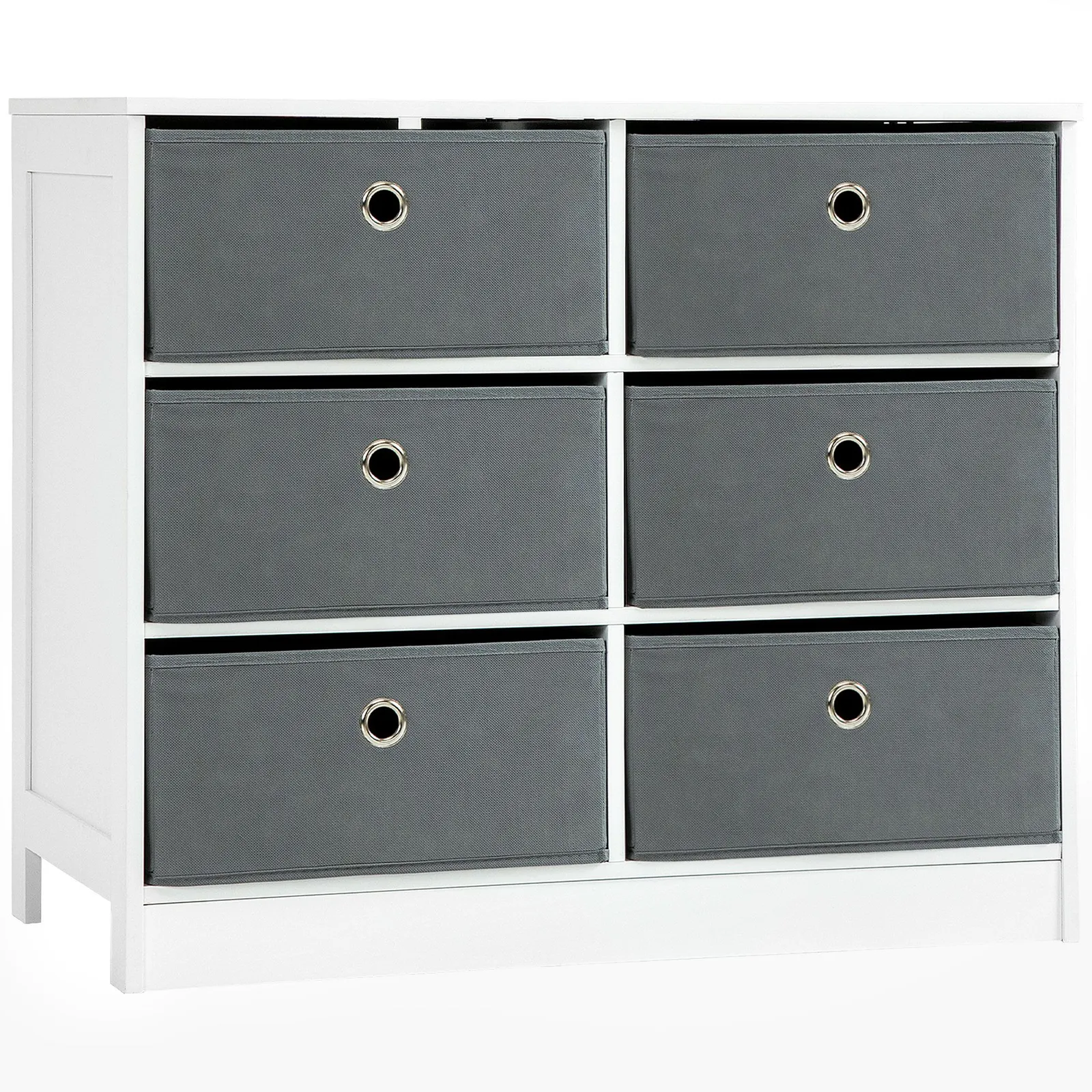 HOMCOM Chests of Drawer Fabric Dresser Storage Cabinet with 6 Drawers in White 2