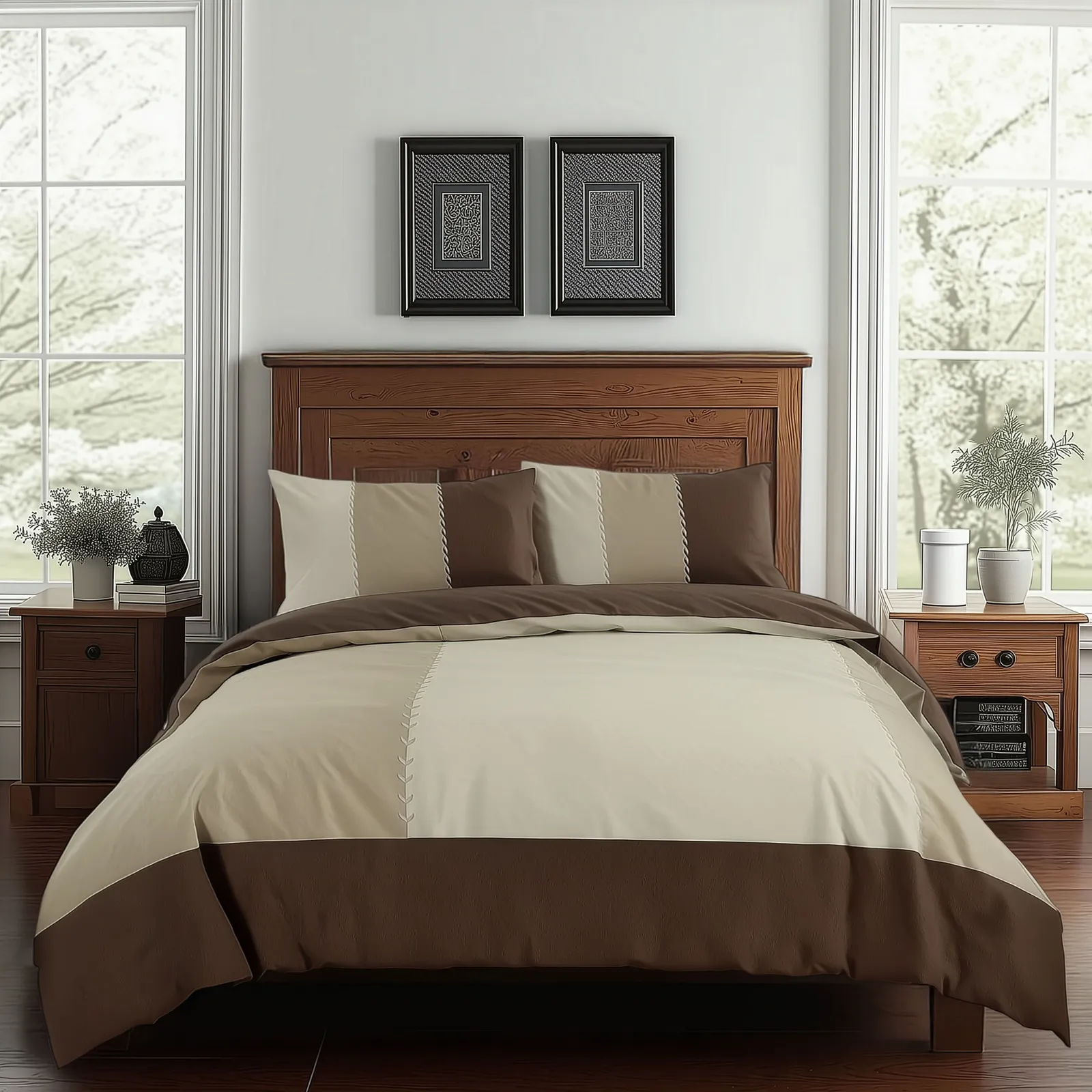 Snug City Duvet Cover & Pillowcase Set Patchwork Modern Design Bed Linen in Chocolate