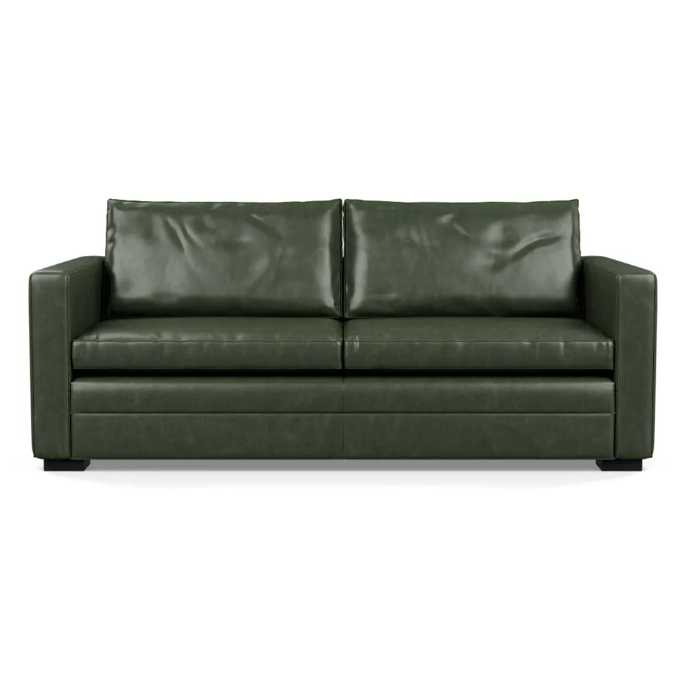 Heal's Palermo 3 Seater Sofa Stonewash Leather Vintage Green 278 Black Feet 1