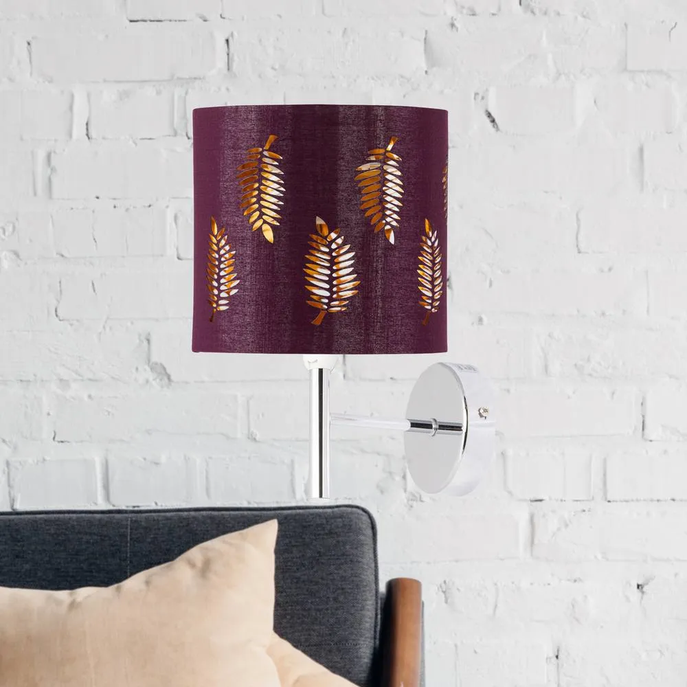 First Choice Lighting Set of 2 Brea - Chrome Wall Lights with Burgundy Fern Shades in Silver 4