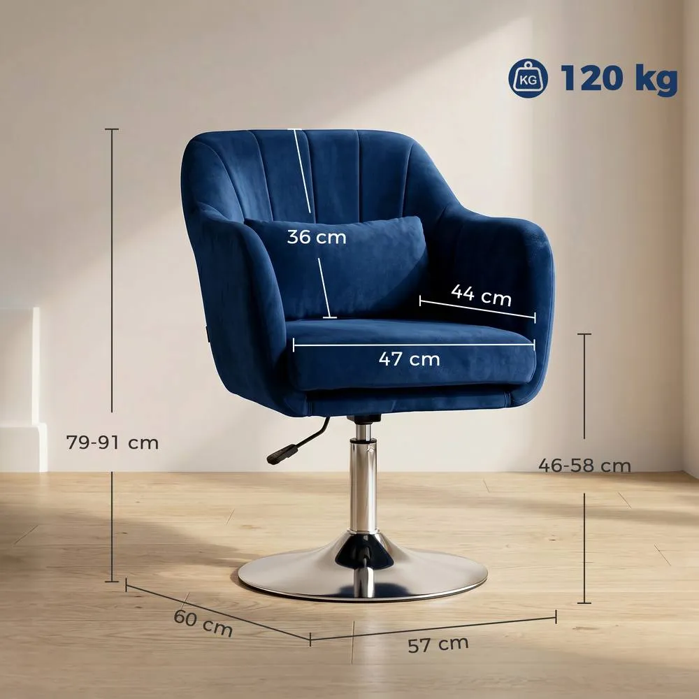 HOMCOM Retro Velvet Swivel Tub Chair with Steel Frame Dark Blue 3