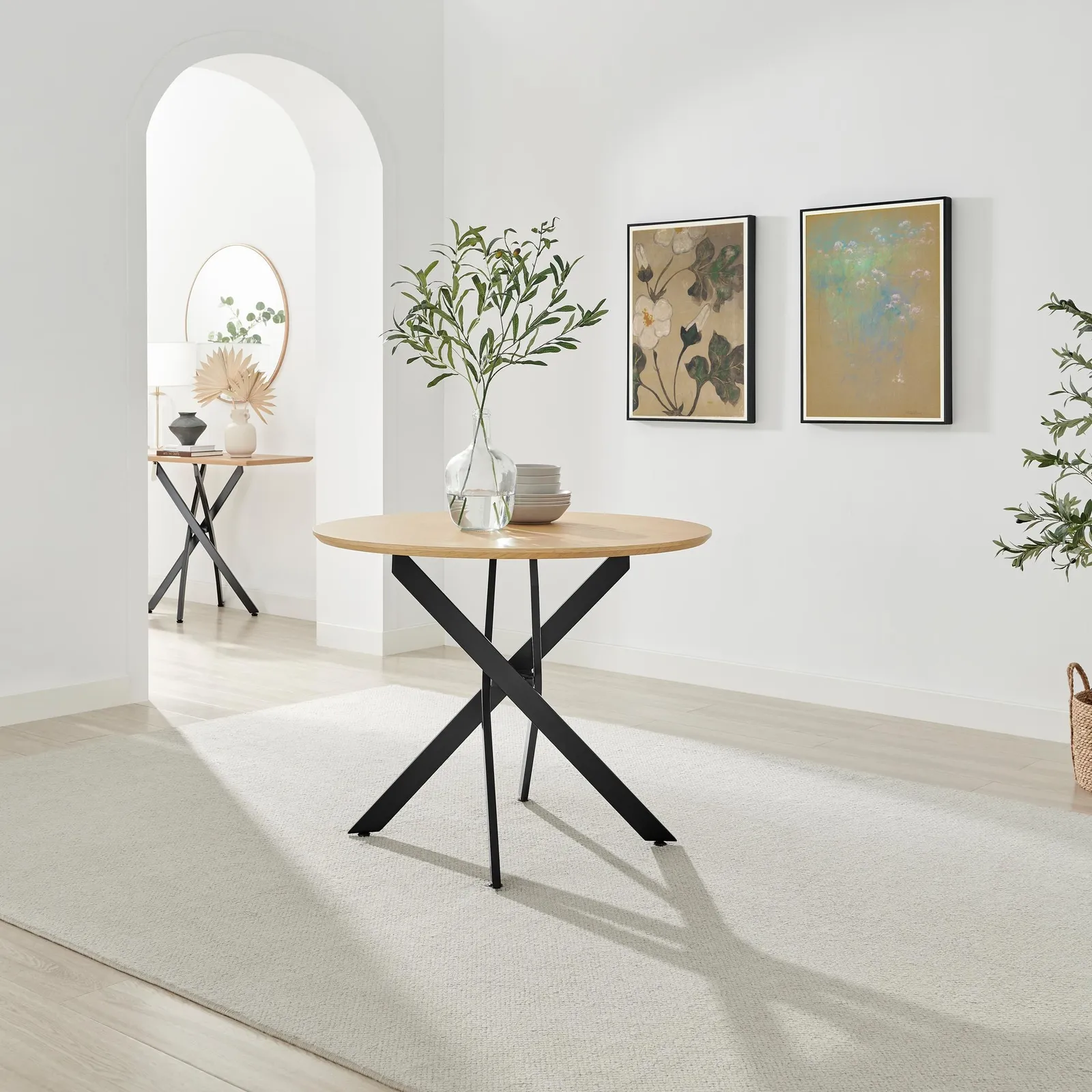 FurnitureboxUK Novara 100cm Oak Veneer Top Dining Table & 4 Green Beaumont Chairs in Brown 2