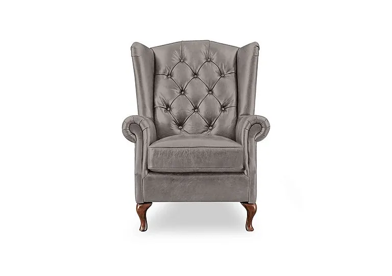 Harriet Leather Wing Chair with Walnut Feet