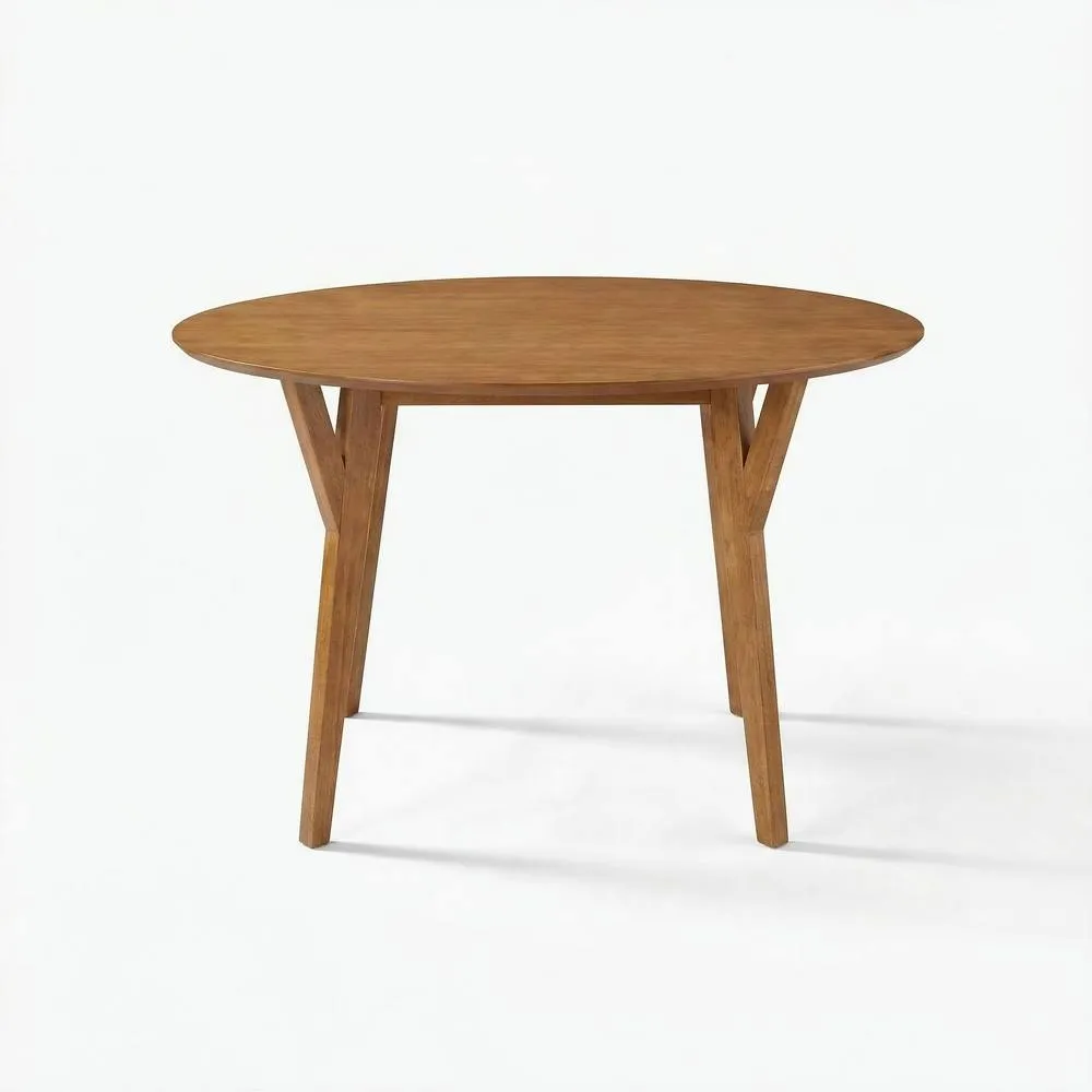 FurnitureboxUK Lynton Walnut Effect Round Wood Dining Table 4 Tan Delta Chairs in Brown 4