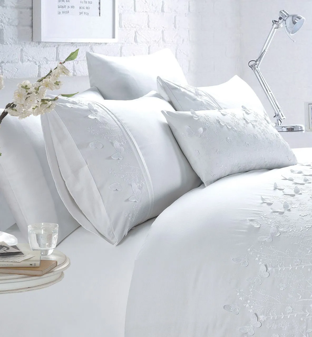Rapport Home Papillon Boudoir Filled Cushion (50x30 cm) in White 1