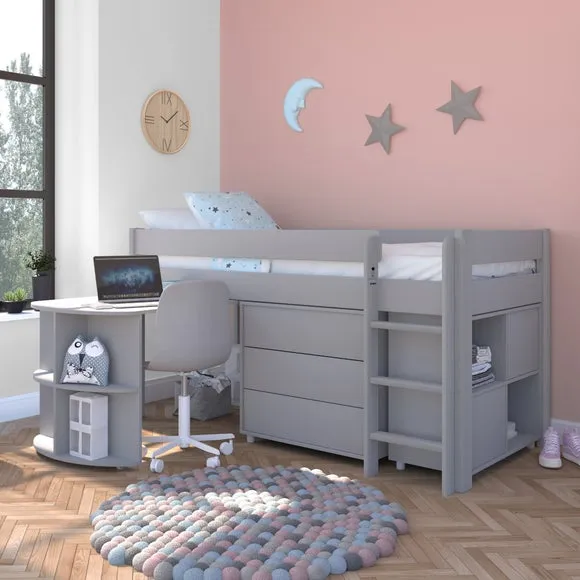 Uno Midsleeper With Pull Out Desk Chest of Drawers and Cube Unit Pine 1