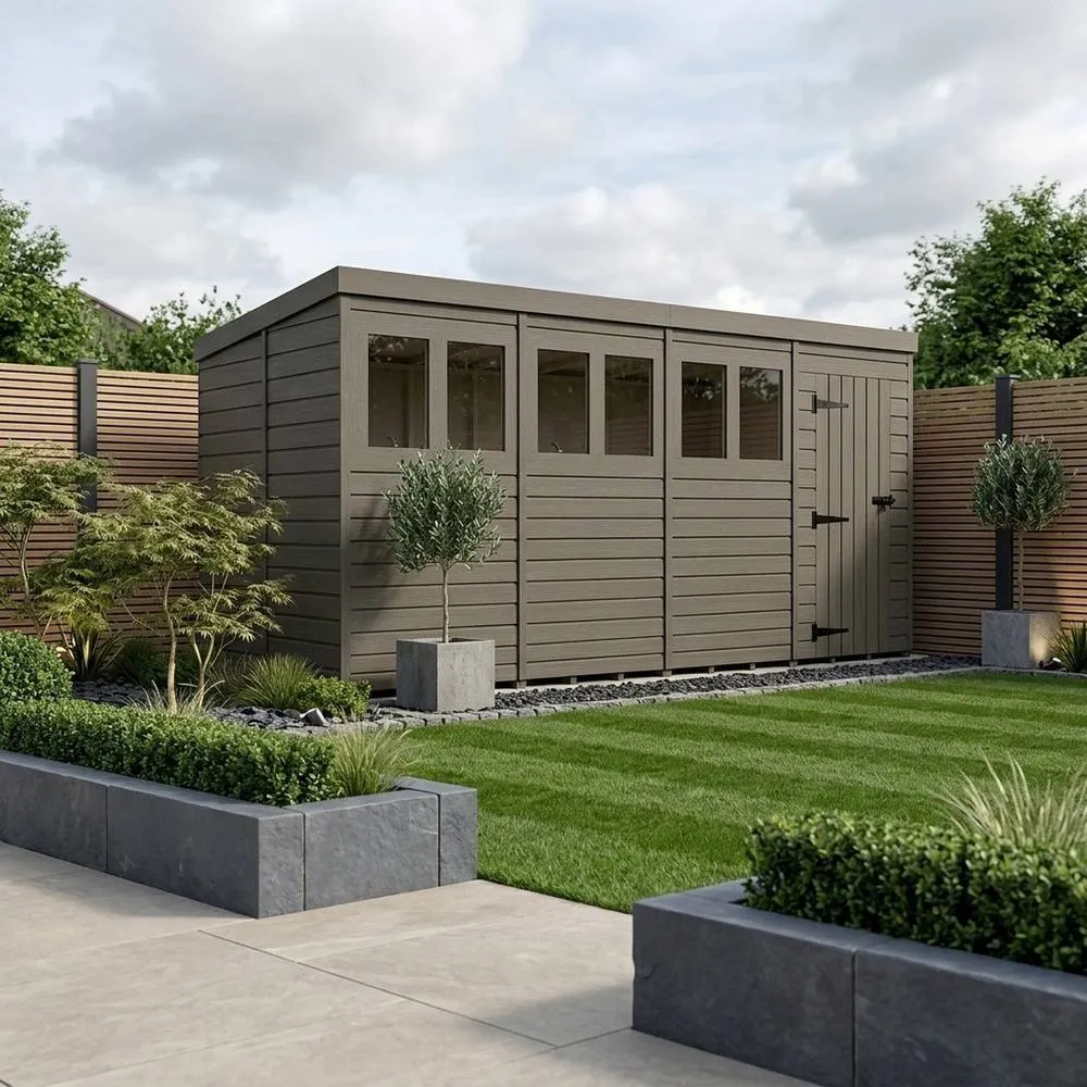Buttercup Farm 6ft x 9ft Composite Pent Garden Shed Single Door With Windows - Grey 2