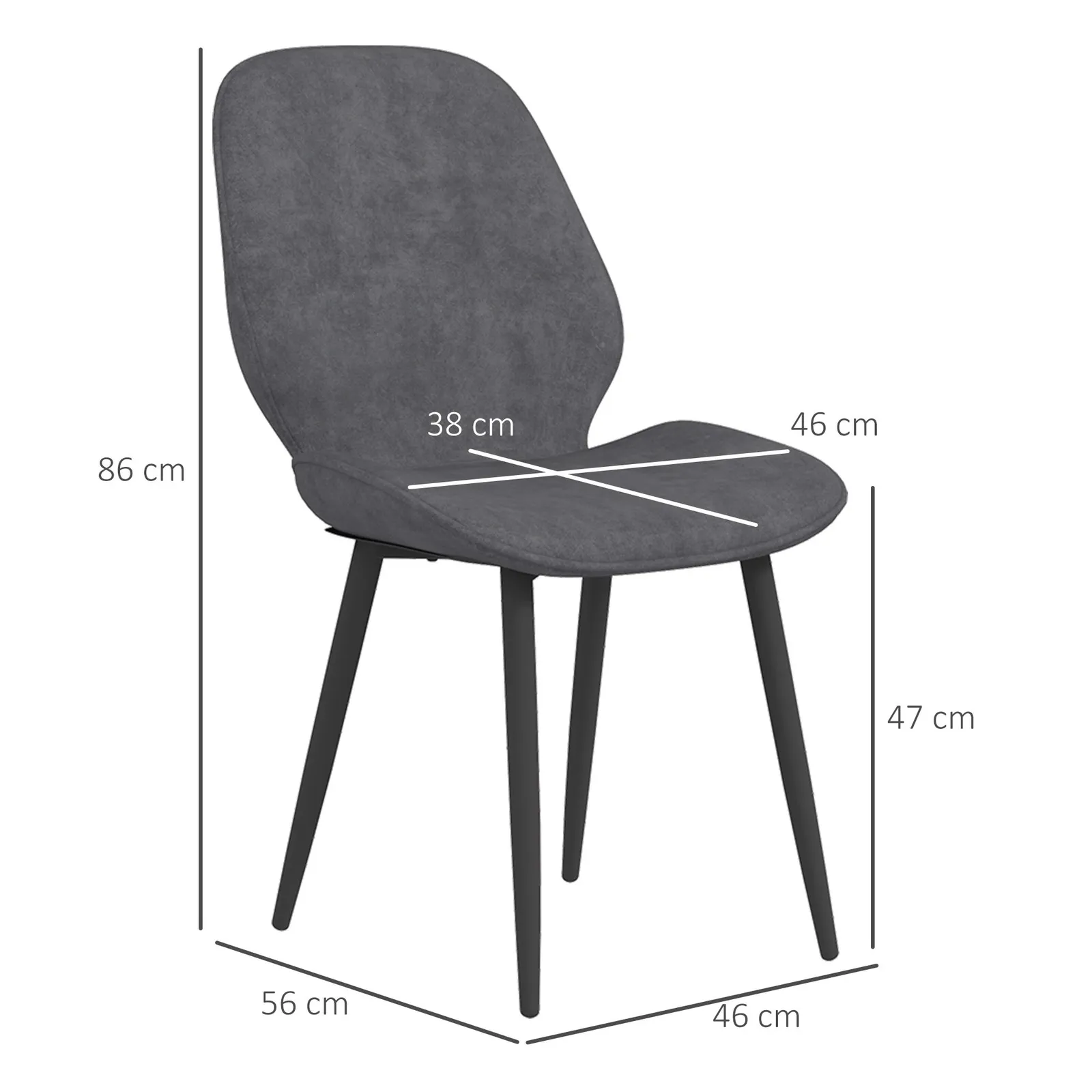 HOMCOM Dining Chairs Set of 2, Upholstered Kitchen Chairs with Metal Legs in Grey 3