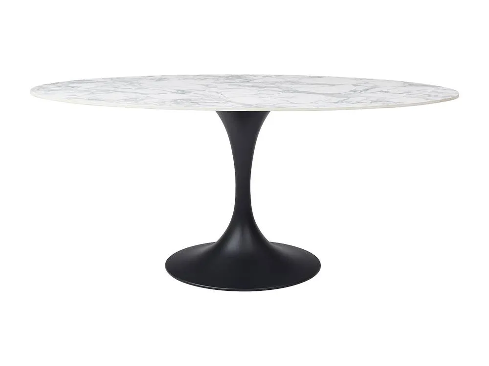 Vente-unique 8-Person Ceramic & Black Metal Dining Table - White Marble Effect 2