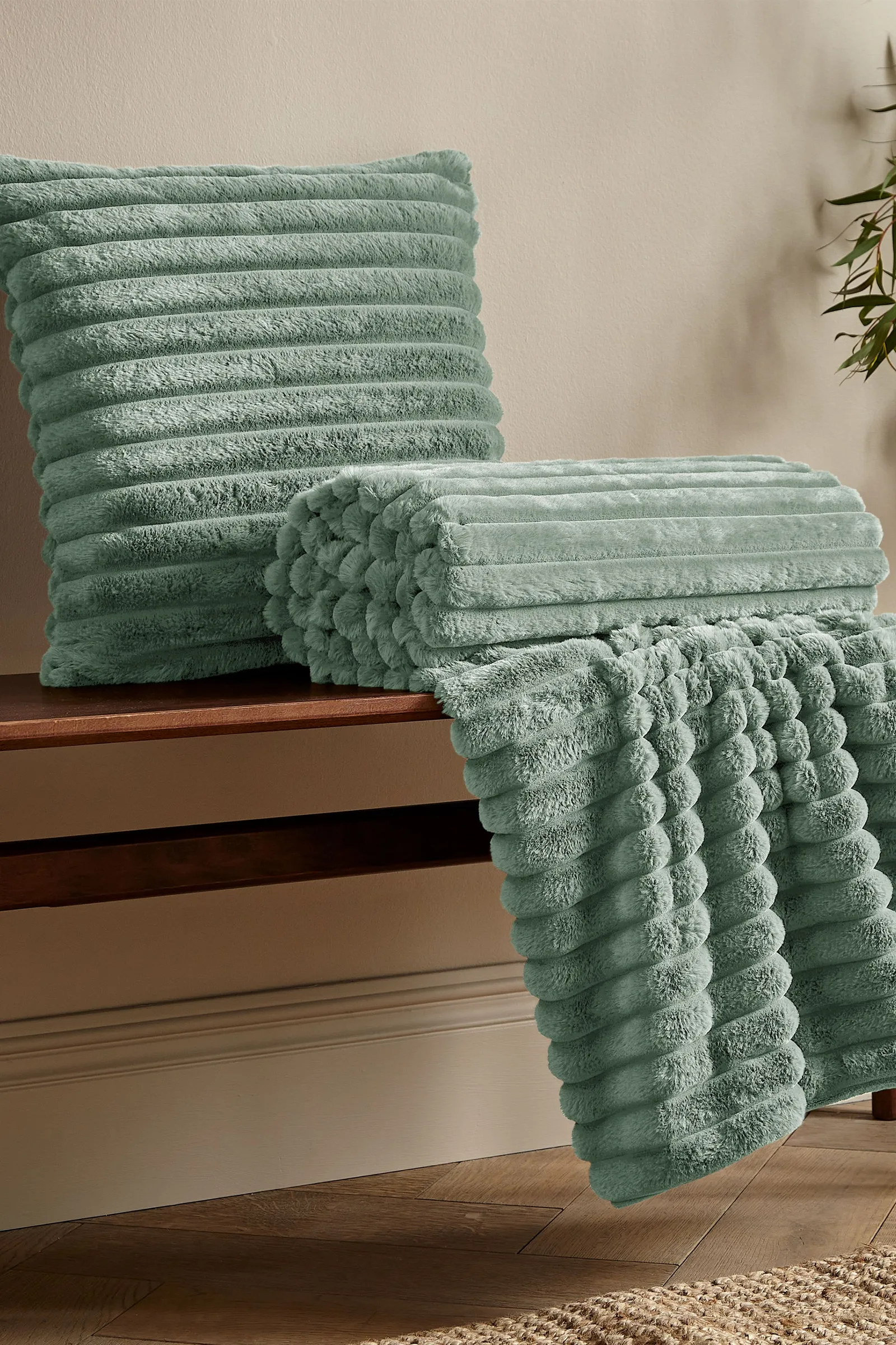 Catherine Lansfield 'Cosy Ribbed' Cushion in Green 3