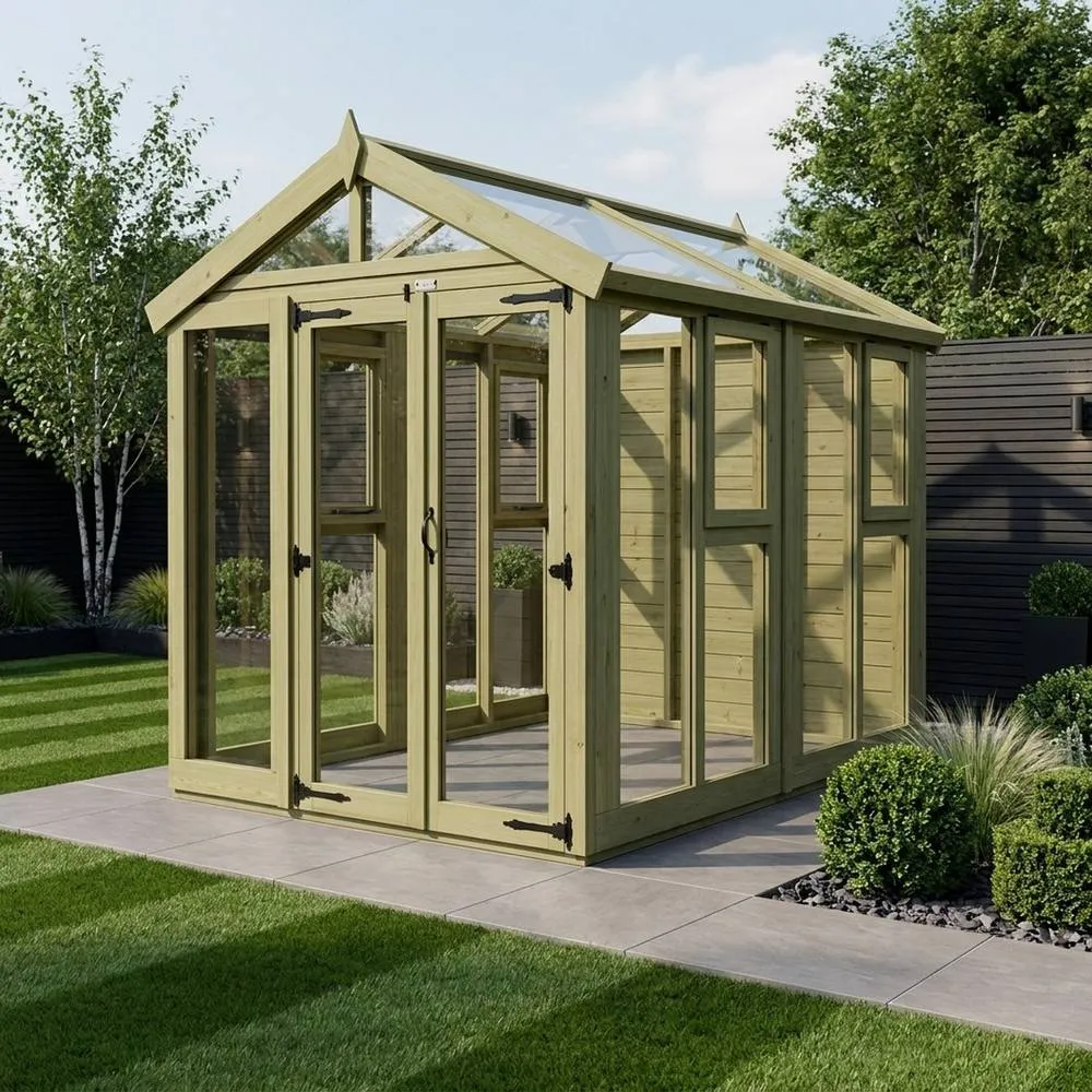 Buttercup Farm 6ft x 8ft Apex Glass Greenhouse - Pressure Treated Timber in Brown 2