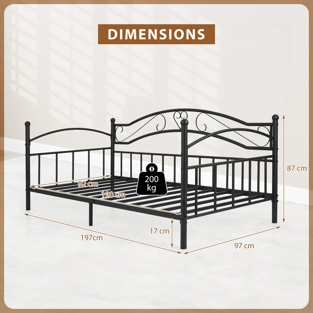 Costway Metal Daybed Frame Single Size Sofa Bed with Classic Headboard in Black 2