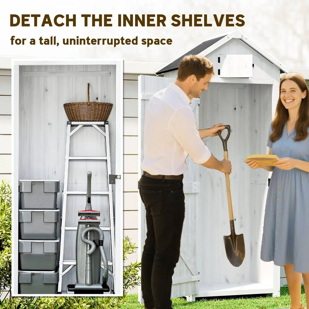 OUTSUNNY Wooden Garden Storage Shed Tool Storage Box, Light Grey 6