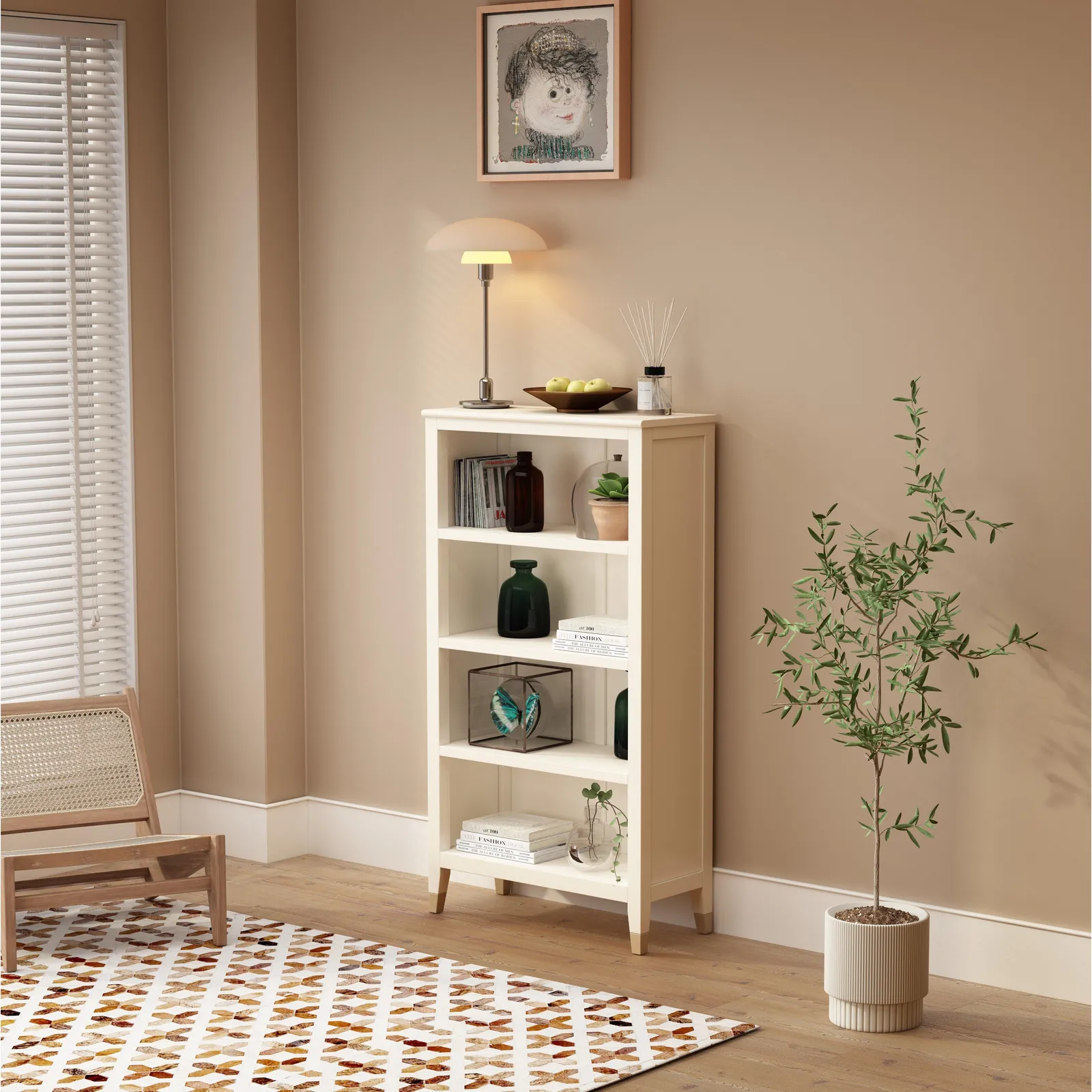 Cabinet Bits Palazzi 4 Tier Bookcase H127 W69 D25cm in Off-White 1