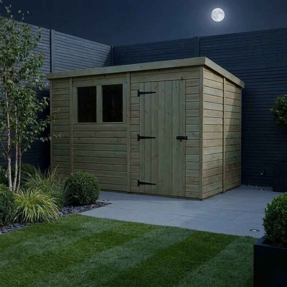 Buttercup Farm 11ft x 9ft Pent Garden Shed Single Door With Windows - Timber in Brown 3
