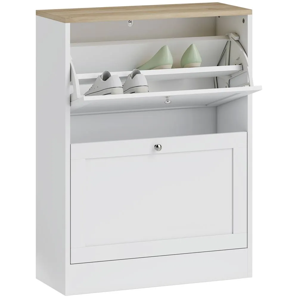 HOMCOM 2 Flip Drawer Narrow Shoe Cabinet with Adjustable Shelves, White 2
