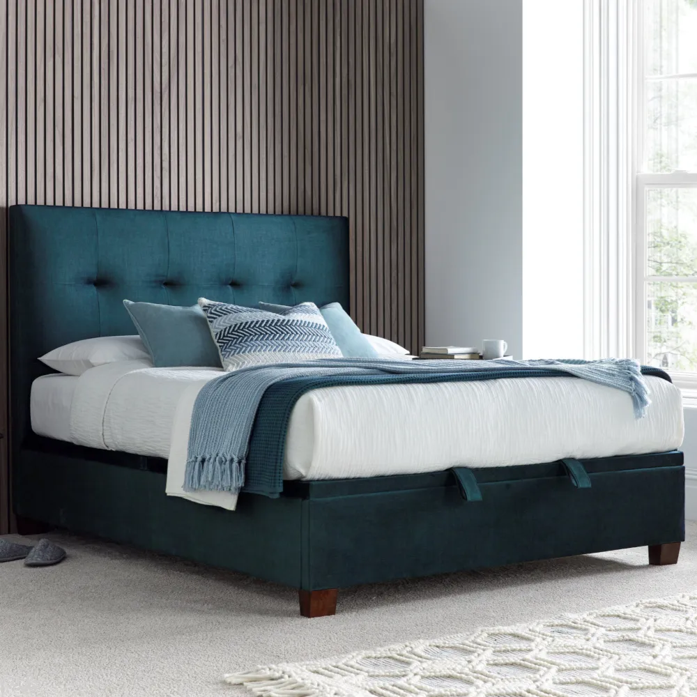 Walkworth - Super King Size - Fabric Ottoman Storage Bed - Blue - Fabric - 6ft - Happy Beds 1