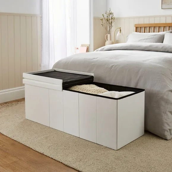 Faux Linen Bed Ottoman 2