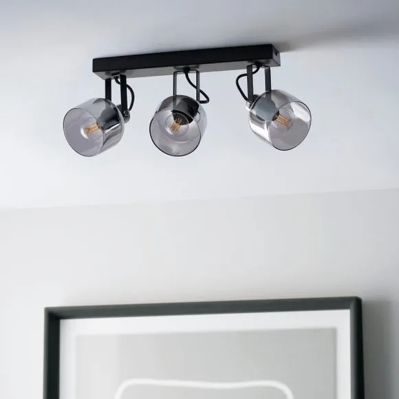 Palazzo Smoked Glass 3 Light Semi Flush Spotlight Bar 2