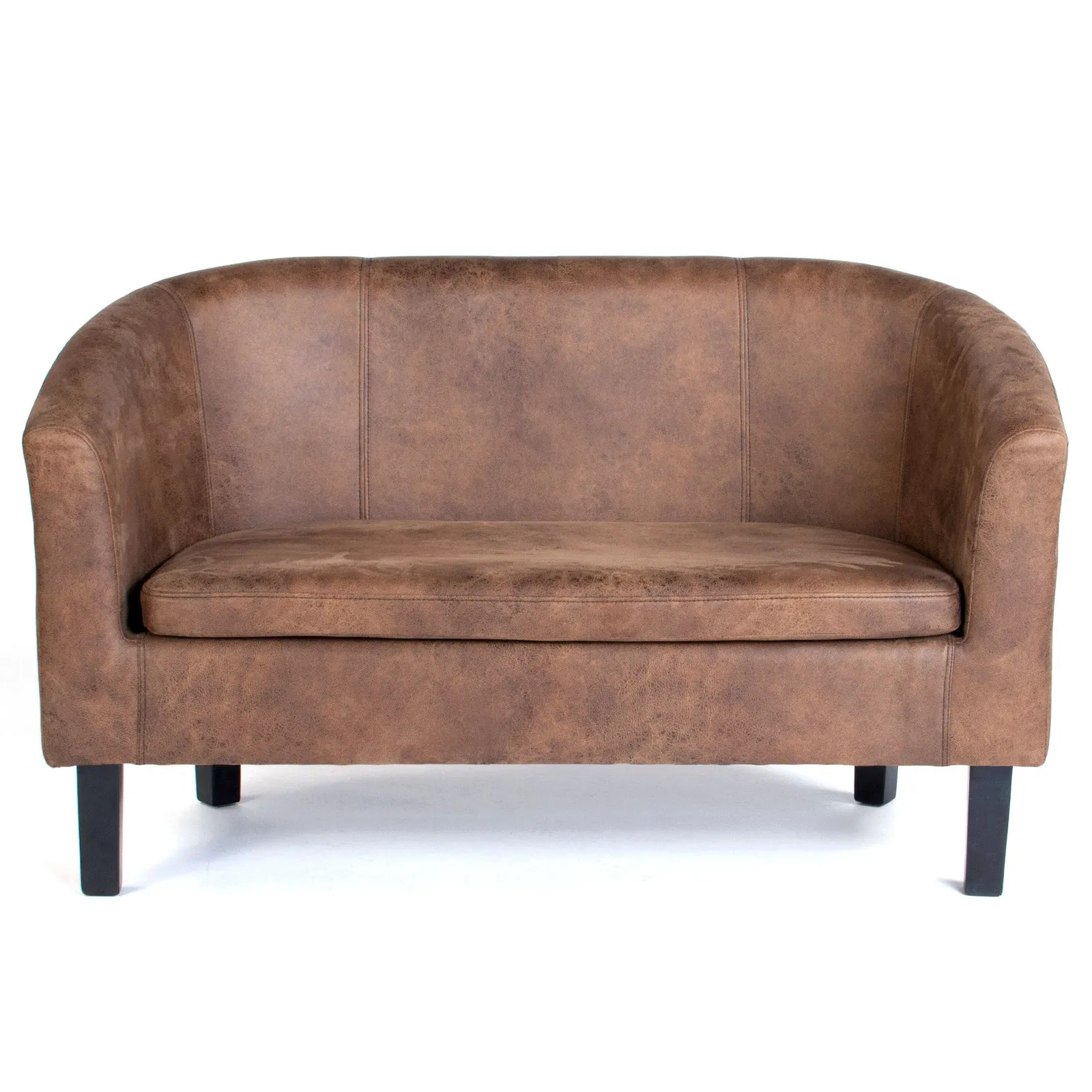 Faux Leather 2 Seater Tub Chair - Tan Brown