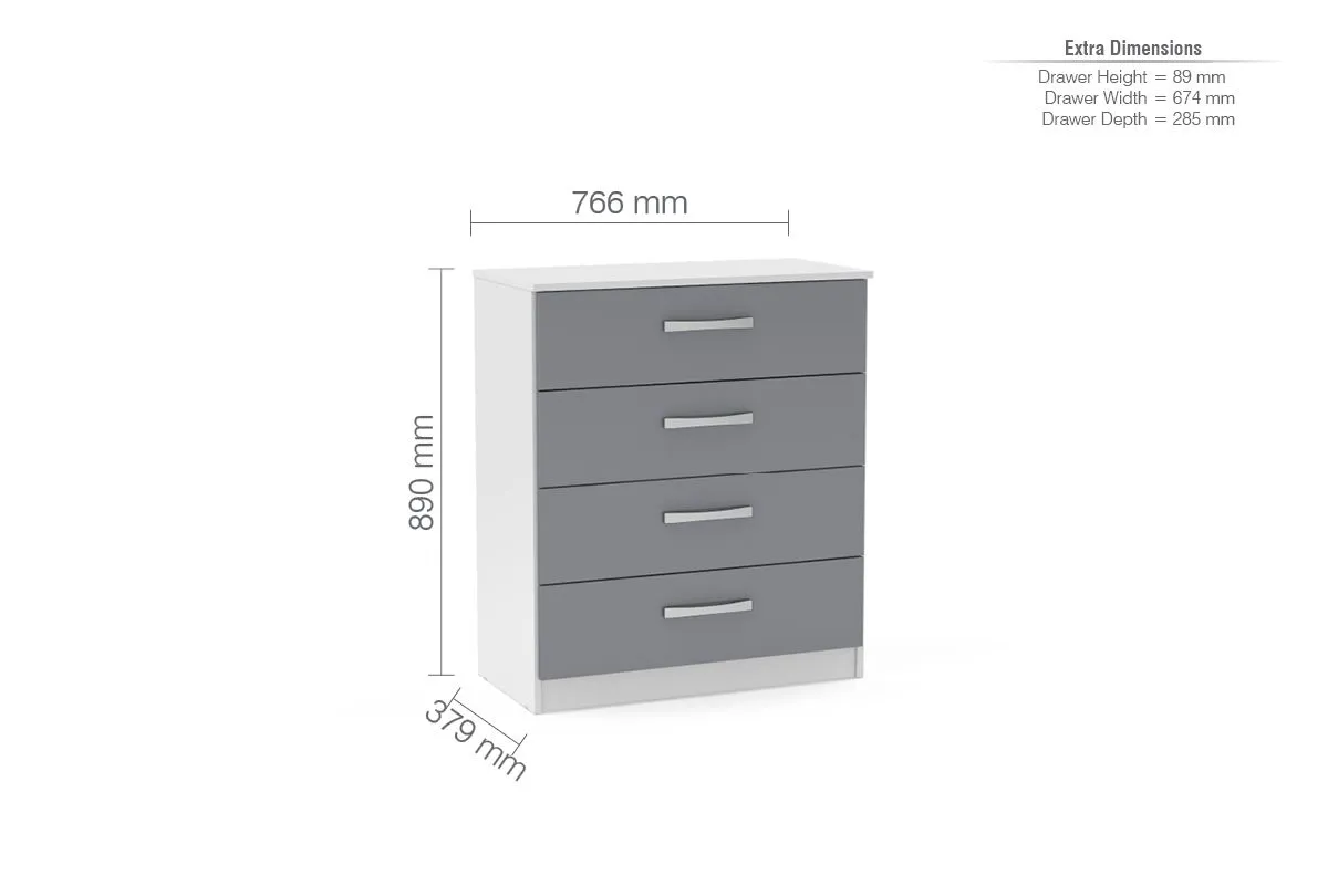 Birlea Lynx 4 Drawer Chest in White 6