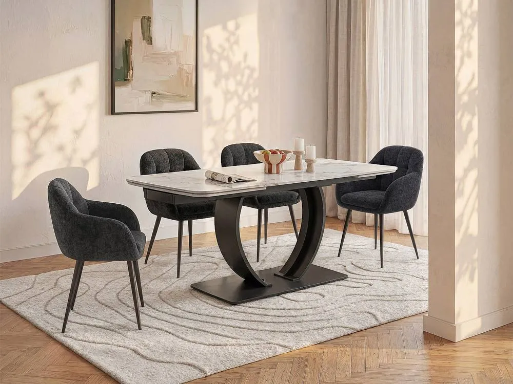 Vente-unique Extendable Dining Table Seating 6 To 6 Cm Ceramic & Black Metal 3