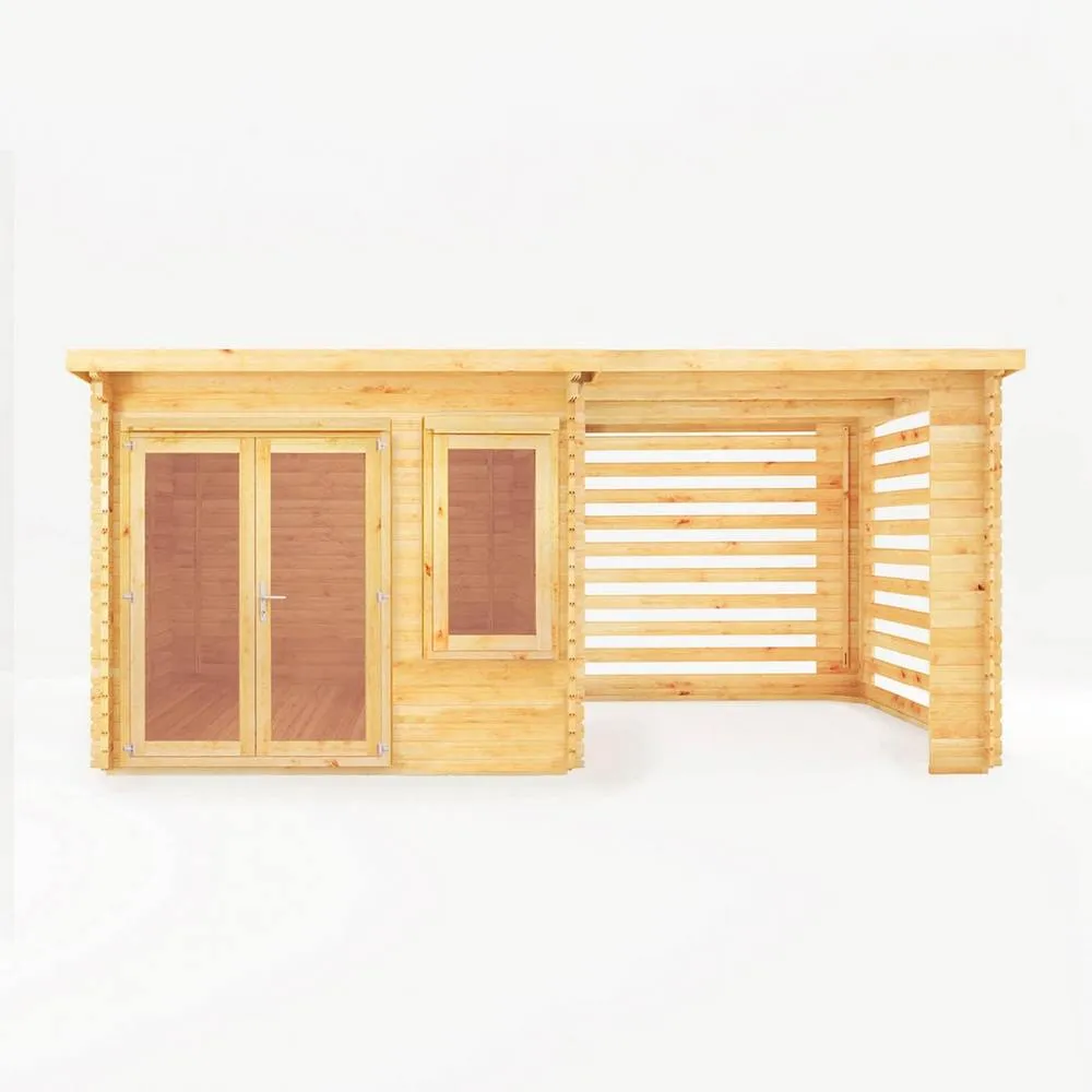 Mercia 6 x 3 m Elite Pent 28 mm Log Cabin with Slatted Area in Light Tan 3