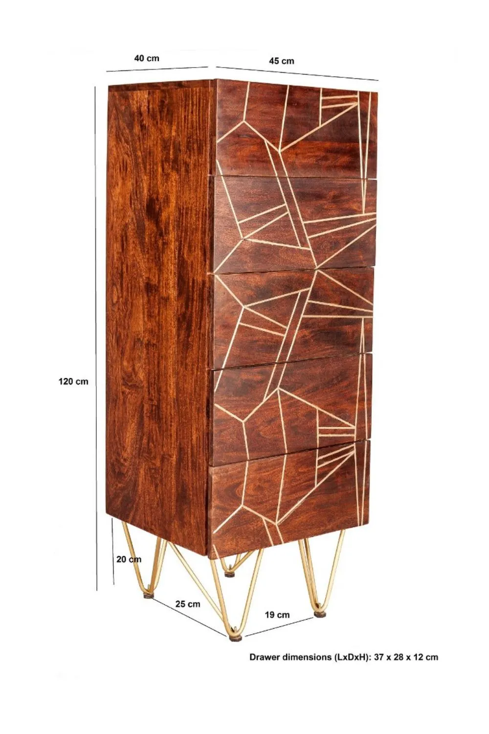 IH Design Behka Dark Mango Wooden Tall Chest of Drawers - Storage Side Cabinet in Brown 4