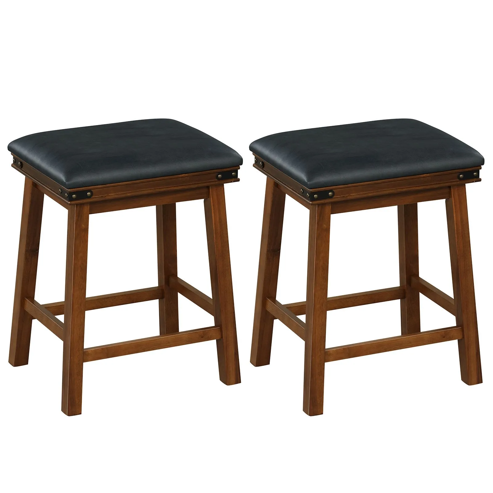 Costway 2Pcs 62cm Bar Stools PU Leather Padded Upholstered Counter Height Chair Backless