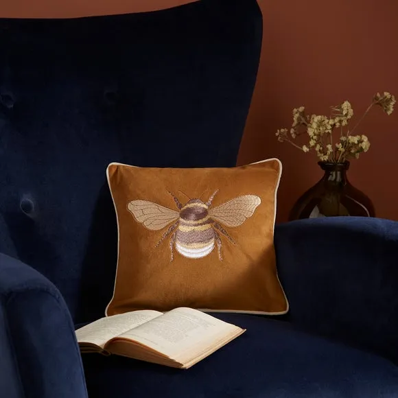 Embroidered Bee Square Cushion