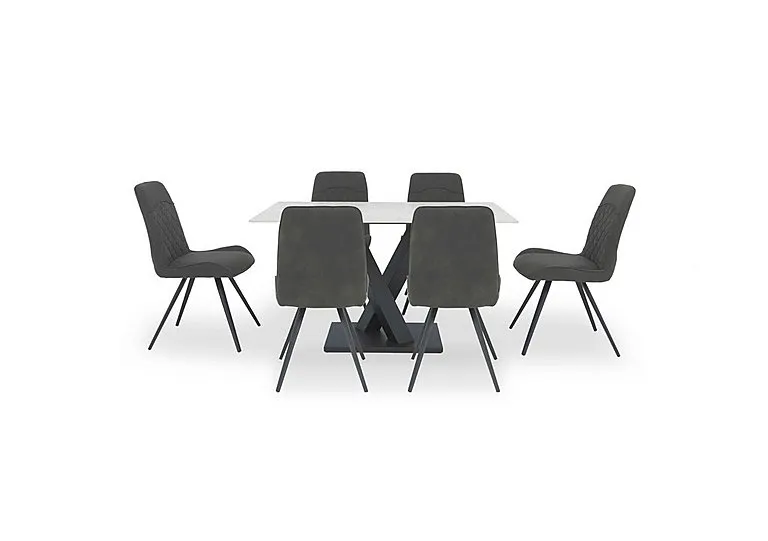 Warrior Crystal White Compact Fixed Dining Table with 6 Standard Chairs - White