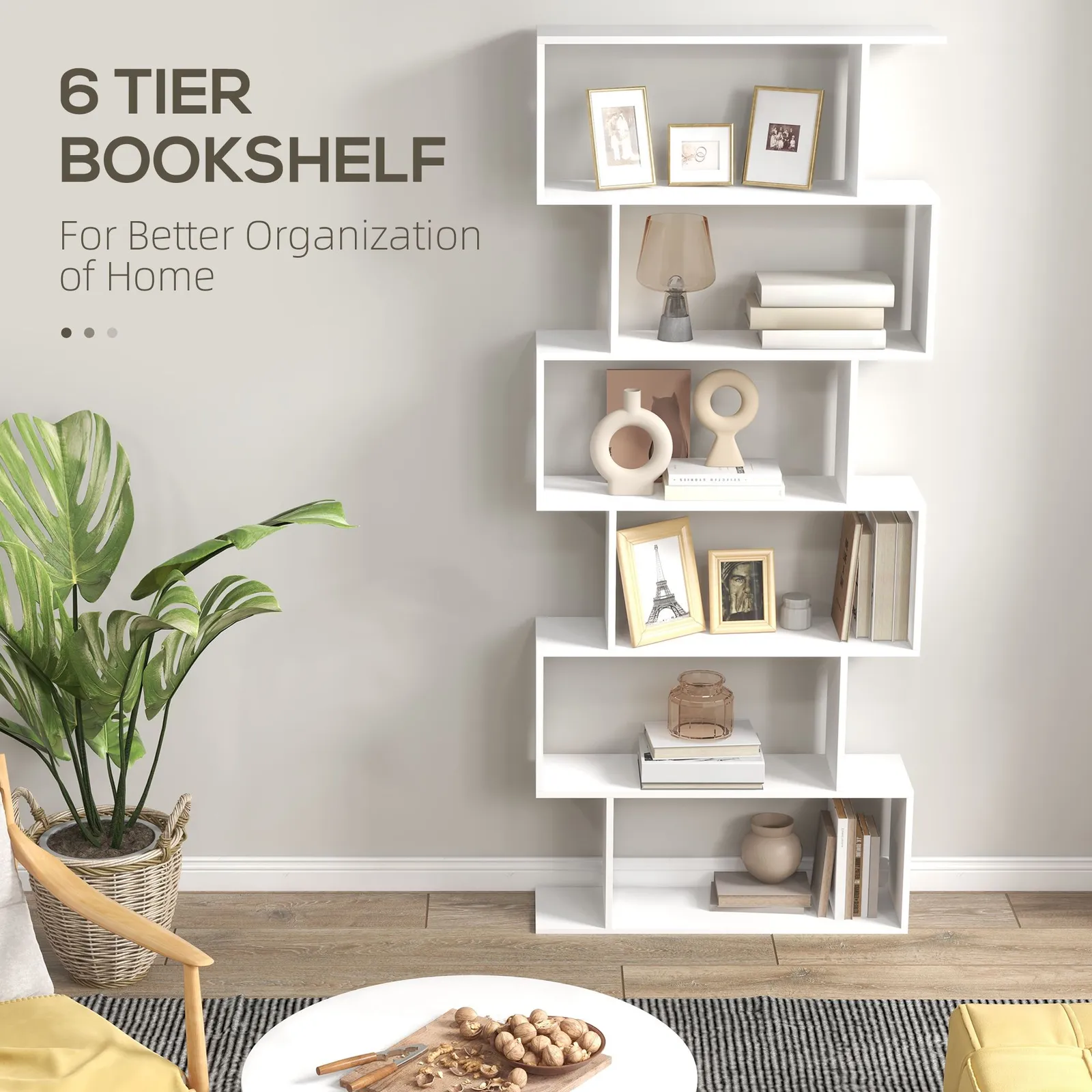 HOMCOM Storage Shelf Modern S-Shape Design Stand Unit Storage Display for Home in White 4