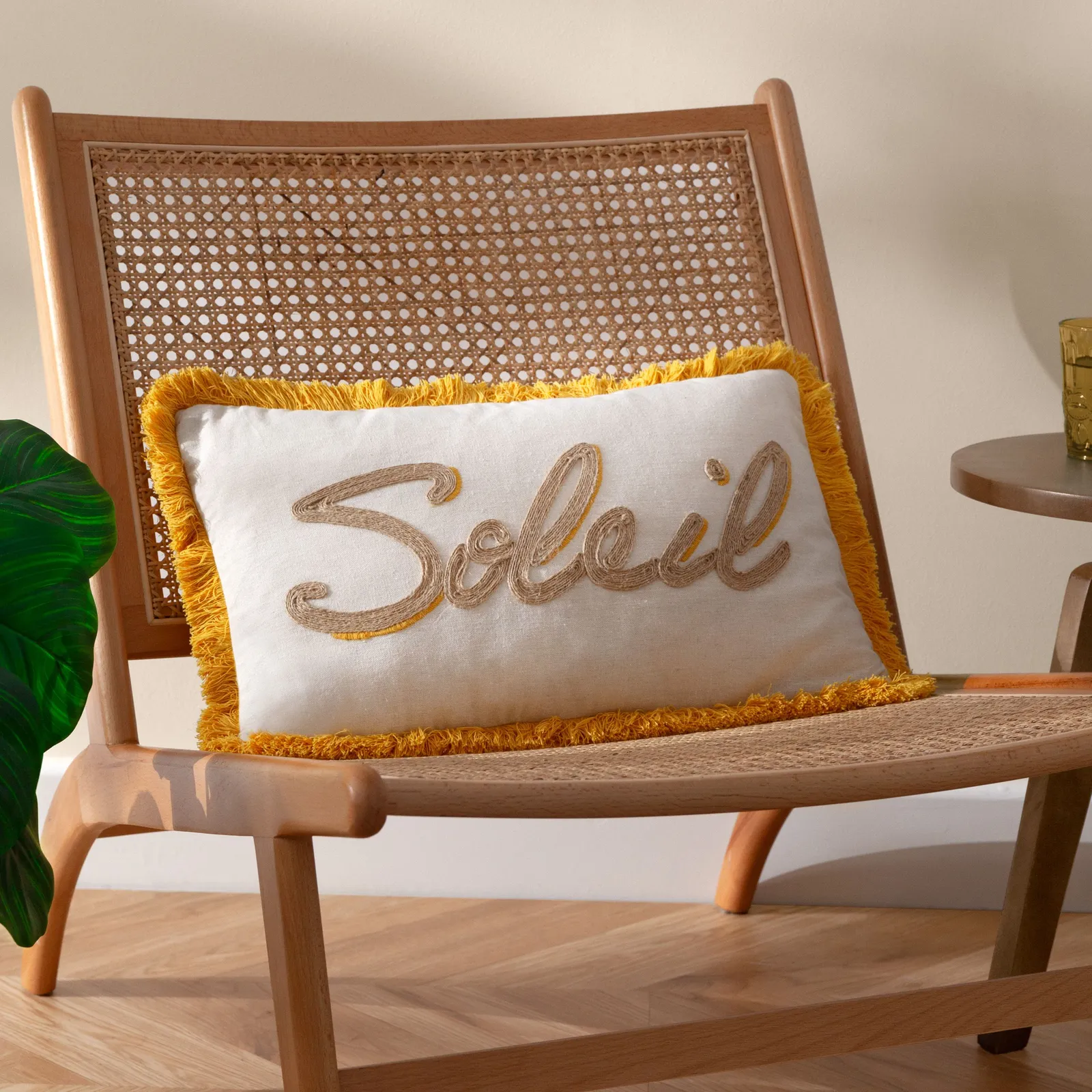 Furn Soleil Embroidered Cushion in Yellow