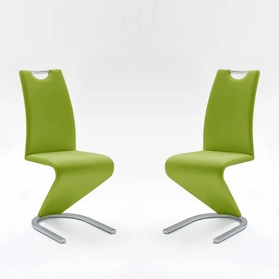 Amado Dining Chair In Lime Faux Leather In A Pair