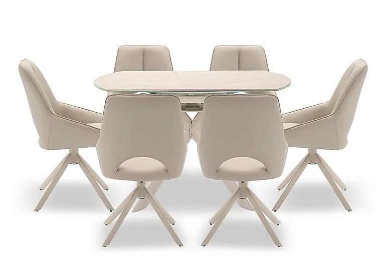 Tino Swivel Extending Dining Table and 6 Faux Leather Swivel Chairs