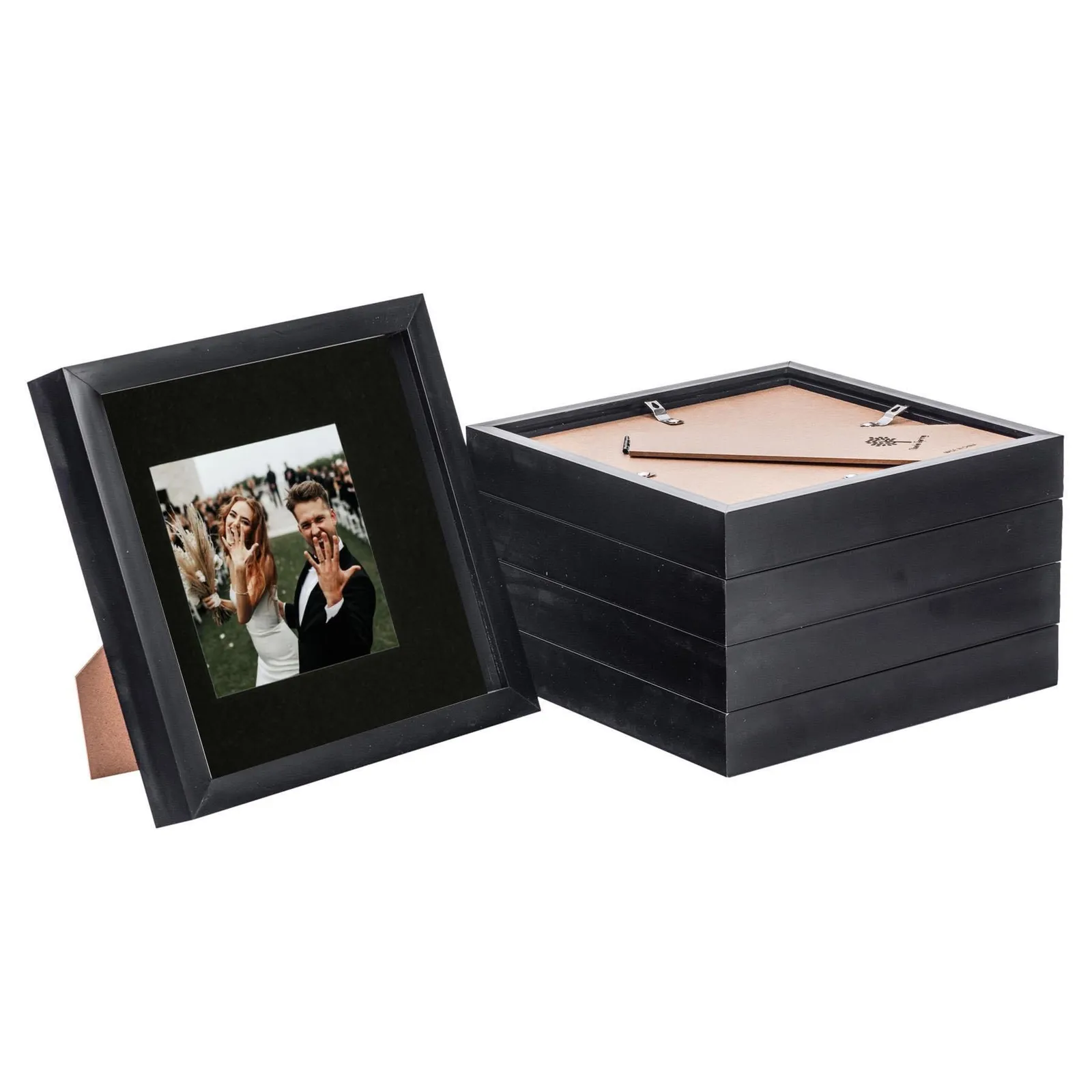 Nicola Spring 3D Box Photo Frames - 8 x 8" with 4 x 4" Mount - Grey Mount - Pack of 5 in Black
