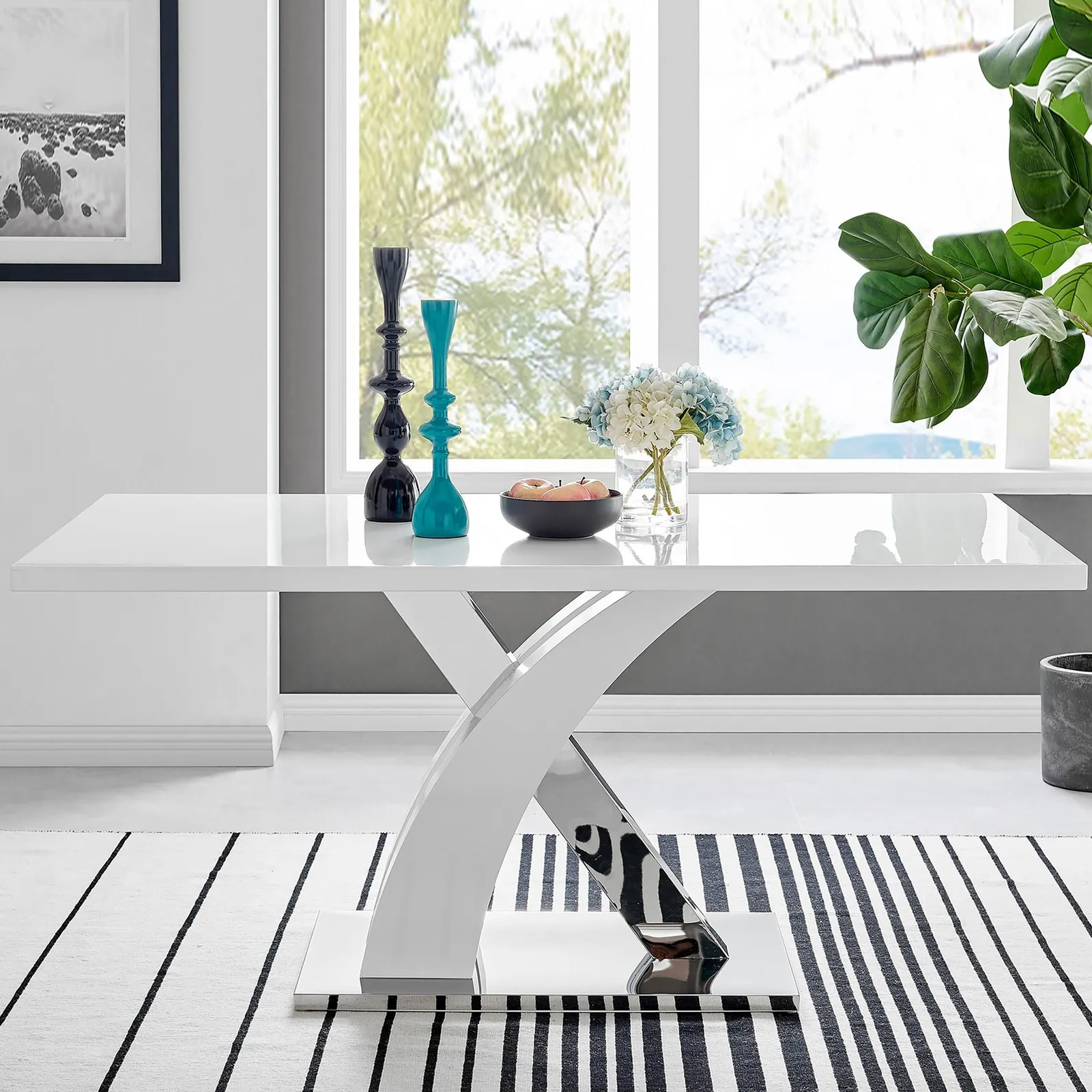 FurnitureboxUK Atlanta 160cm Chrome Metal & White High Gloss 6-Seater Dining Table