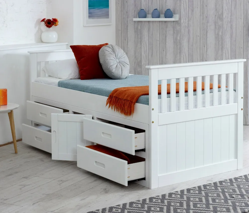 Captains - Single - High Foot-End Storage Bed - White - Wooden - 3ft - Happy Beds 1