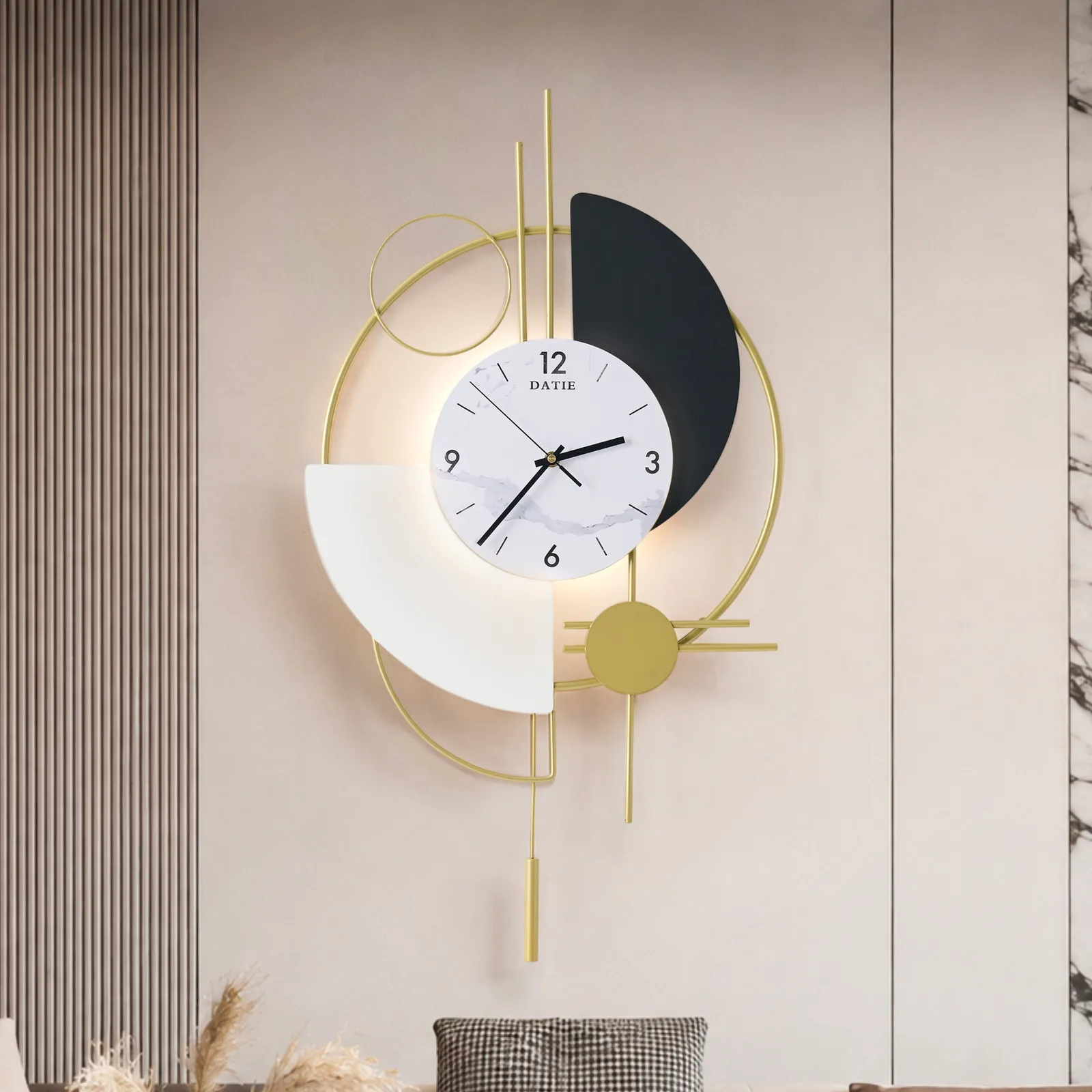 77cm Modern Metal Wall Clock with Dimmable LED Light and Remote Control