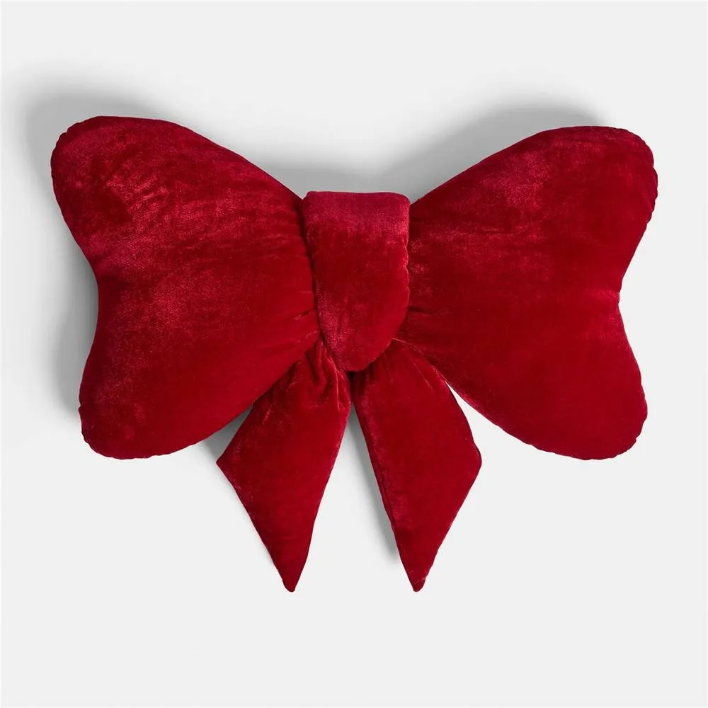 Kelvenix red Bow Shaped Cushion Velvet Decorative Filled