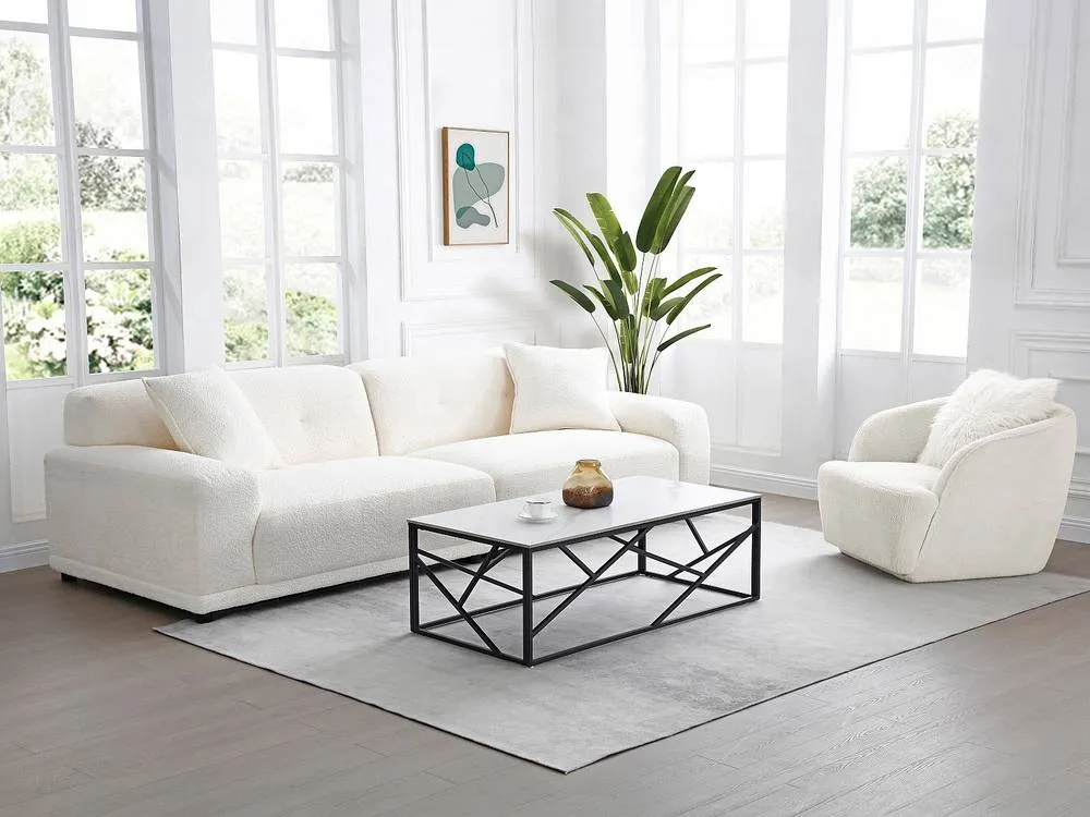 Vente-unique Ceramic & Metal Coffee Table - White & Black Marble Effect