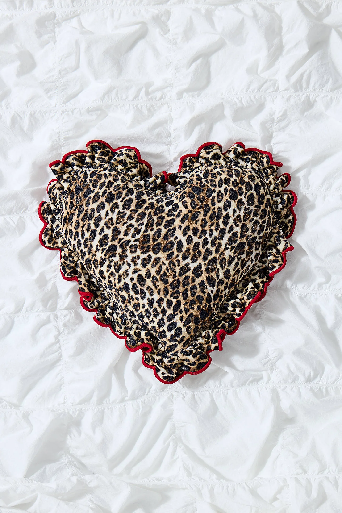 Leopard Ruffle Heart Cushion - Neutral
