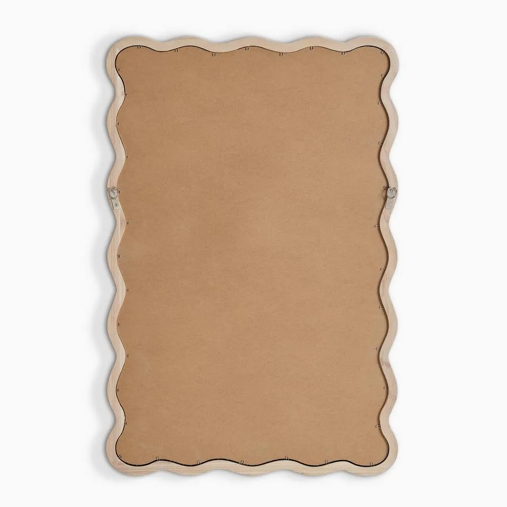 FurnitureboxUK Damaris Wood Medium 90x60cm Wavy Rectangle Wall Mirror in Light Brown 5