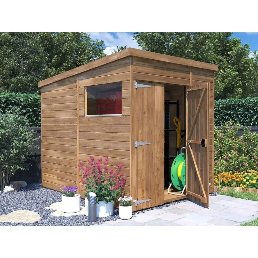 Dunster House Wooden Bike Shed 1.8x2.4m Pent Roof with Window, Overlord Modular in Brown 2