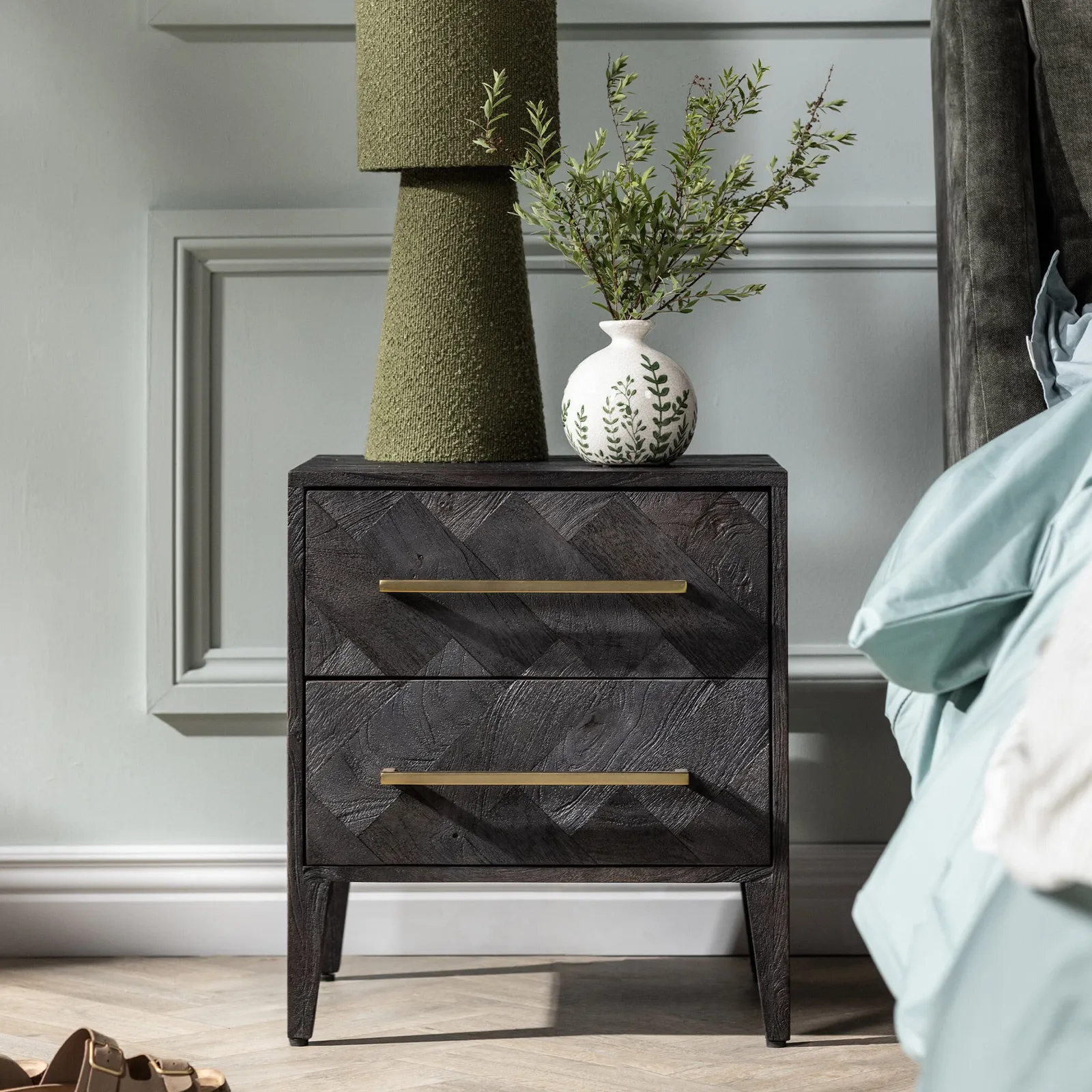Onyx 2 Drawer Bedside Table, Black Wood | Barker & Stonehouse 2