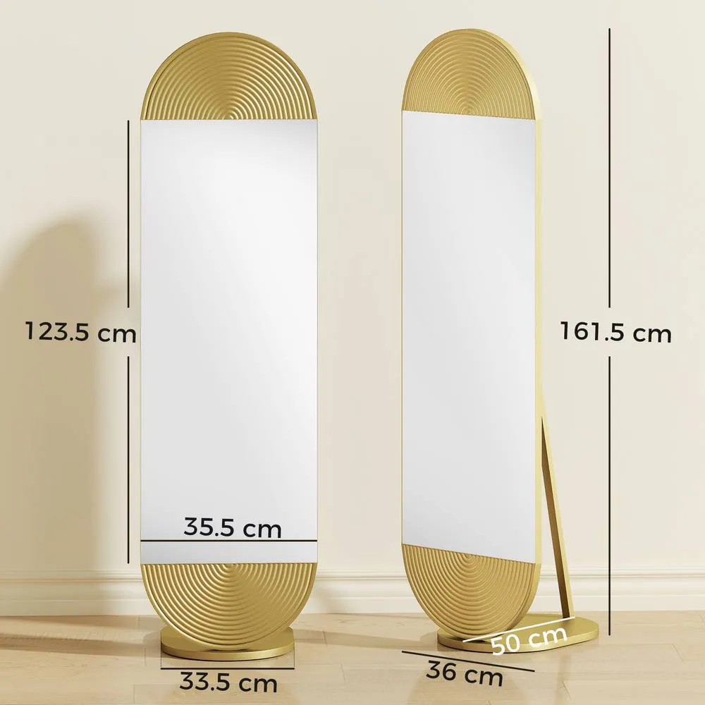HOMCOM Wavy Full Length Mirror with Metal Frame & Base, Gold Tone 3