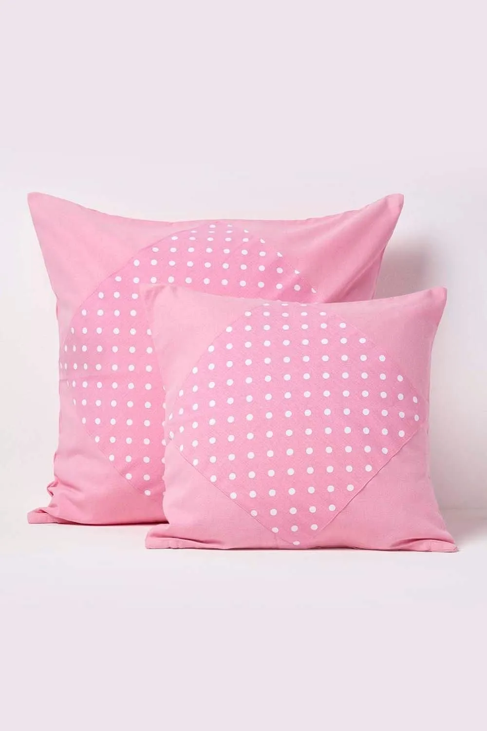 Homescapes Cotton Plain & Polka Dots Cushion Cover in Pink 5